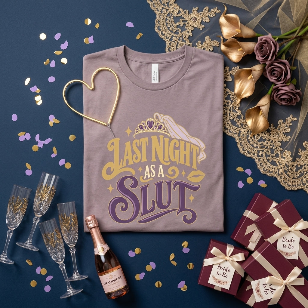 T-Shirt Donna "Last Night As A Slut" | Maglietta Divertente per Addio al Nubilato